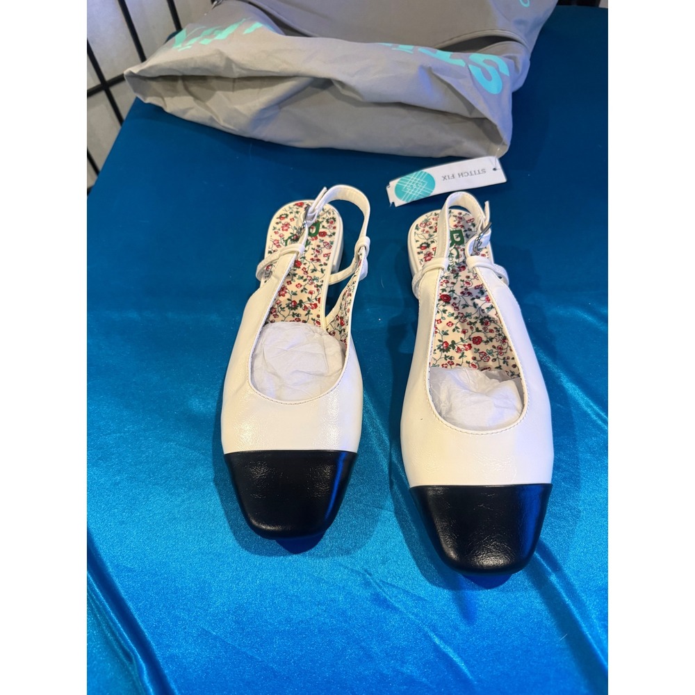 Seychelles Floral Slingback Flats Black Cap Toe Ivory Size 9 NWT